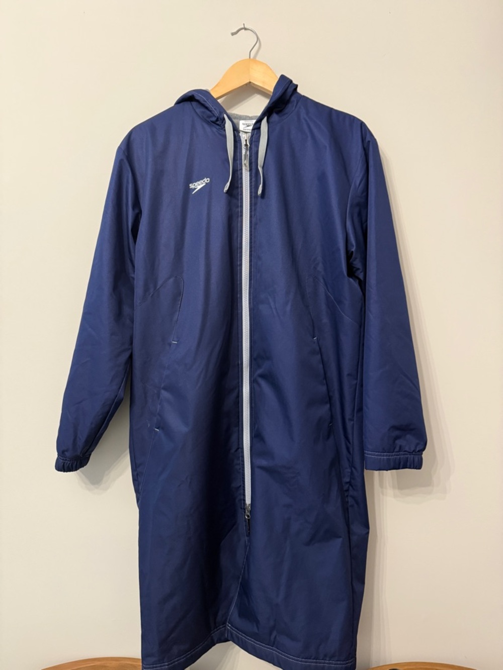 Speedo Navy Hooded Long Swim Coat with Contrast Zip